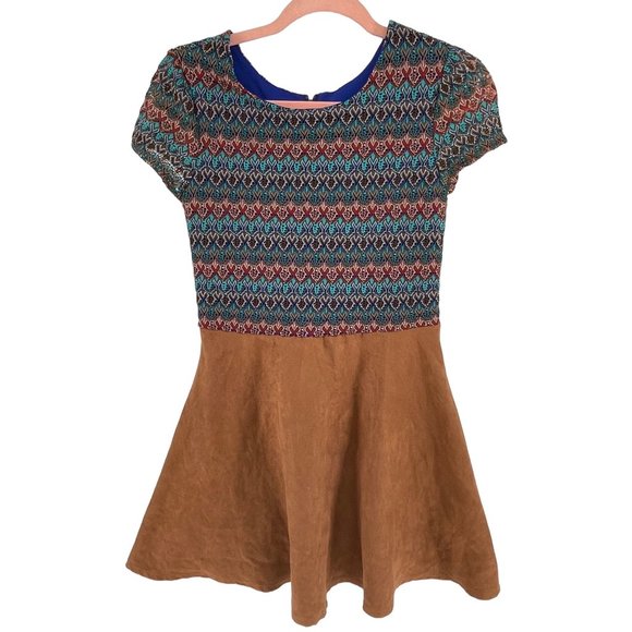 Ally B. Girl's Size 16 Brown & Multi-Colored Suede & Embroidered Dress - Picture 1 of 6